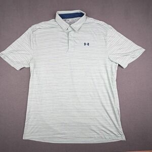 Under‎ Armour Playoff Polo Shirt Mens XL Light Green Stripe Golf Performance
